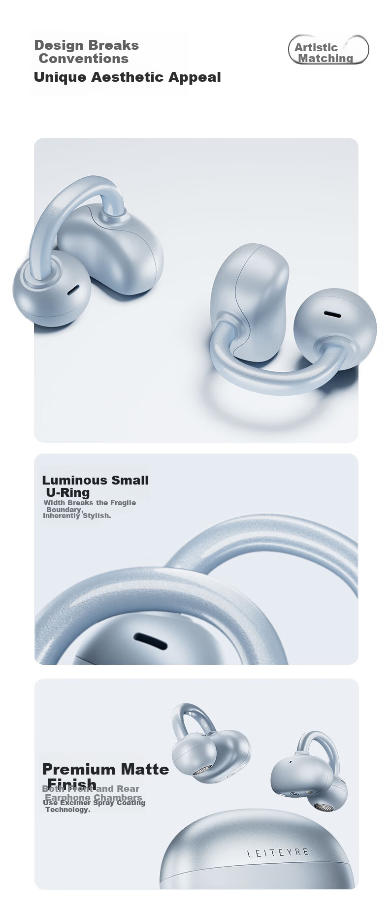 Laiteyi Ear Star Chen [2026 Latest Model] Bluetooth Clip-On Bone Conduction Concept Wireless Open-Ear Sports Running Headset Long Battery Life Ear-Hook 3