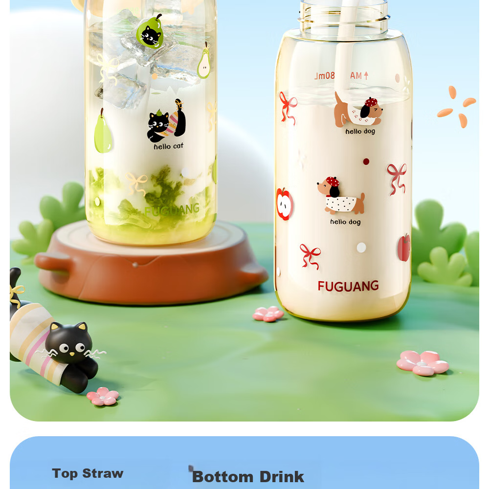 Fuguang PPSU Water Bottle Children's Student Portable Large Capacity Dual Drinking Flask Summer Carry Handle Backpack 980ml 6