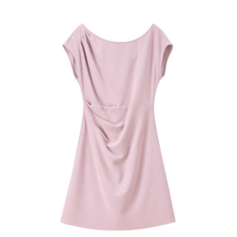 Shangdu Bila Elegant Temperament Short Sleeve Dress Women Spring Summer Off-Shoulder Pleated Slimming A-Line Mid-Length Dress