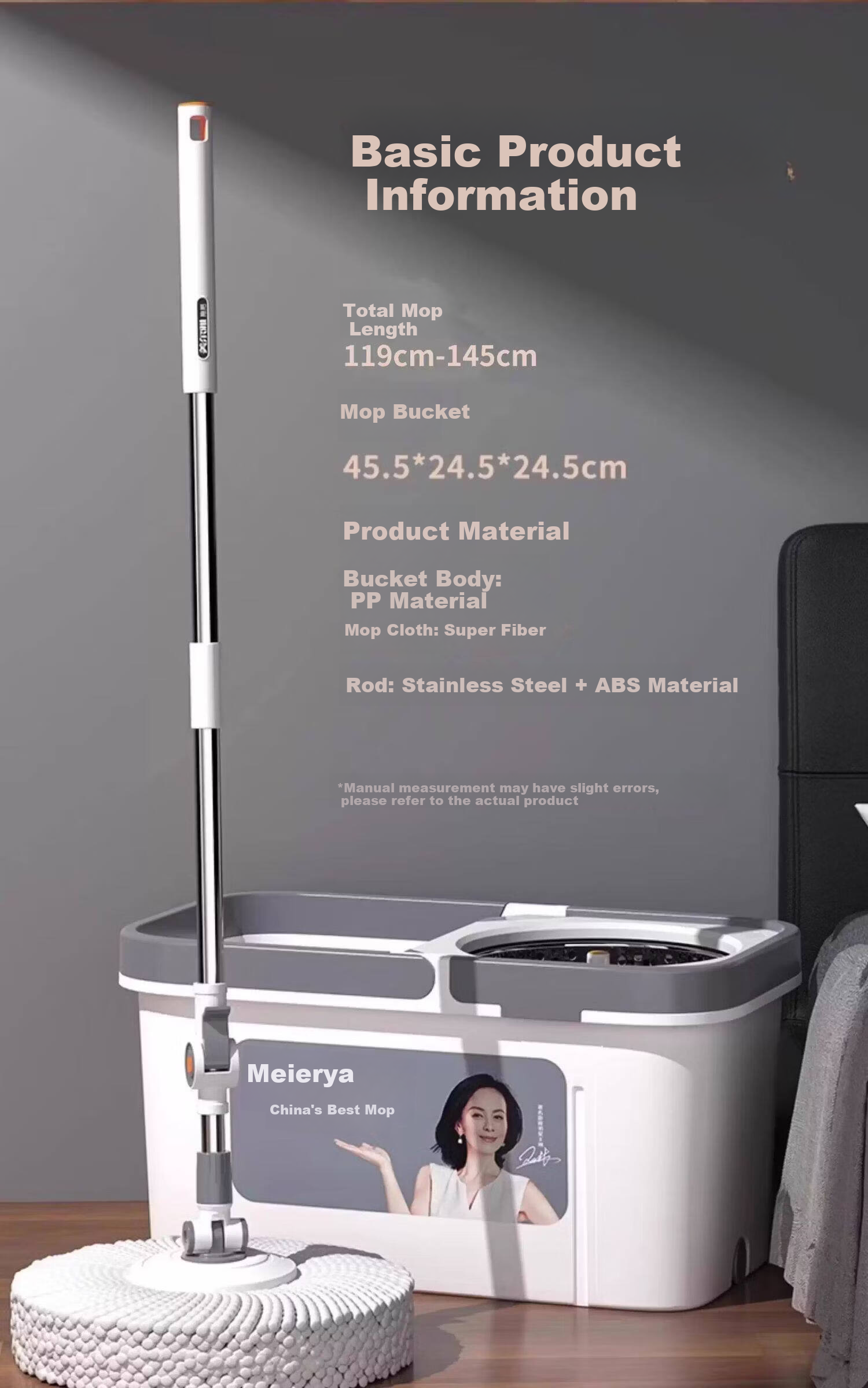Meiya Rotating Mop with 2 Heads Hands-Free Lazy Floor Cleaner Household One Mop Clean 2025 New Dry and Wet Dual-Use M12 13