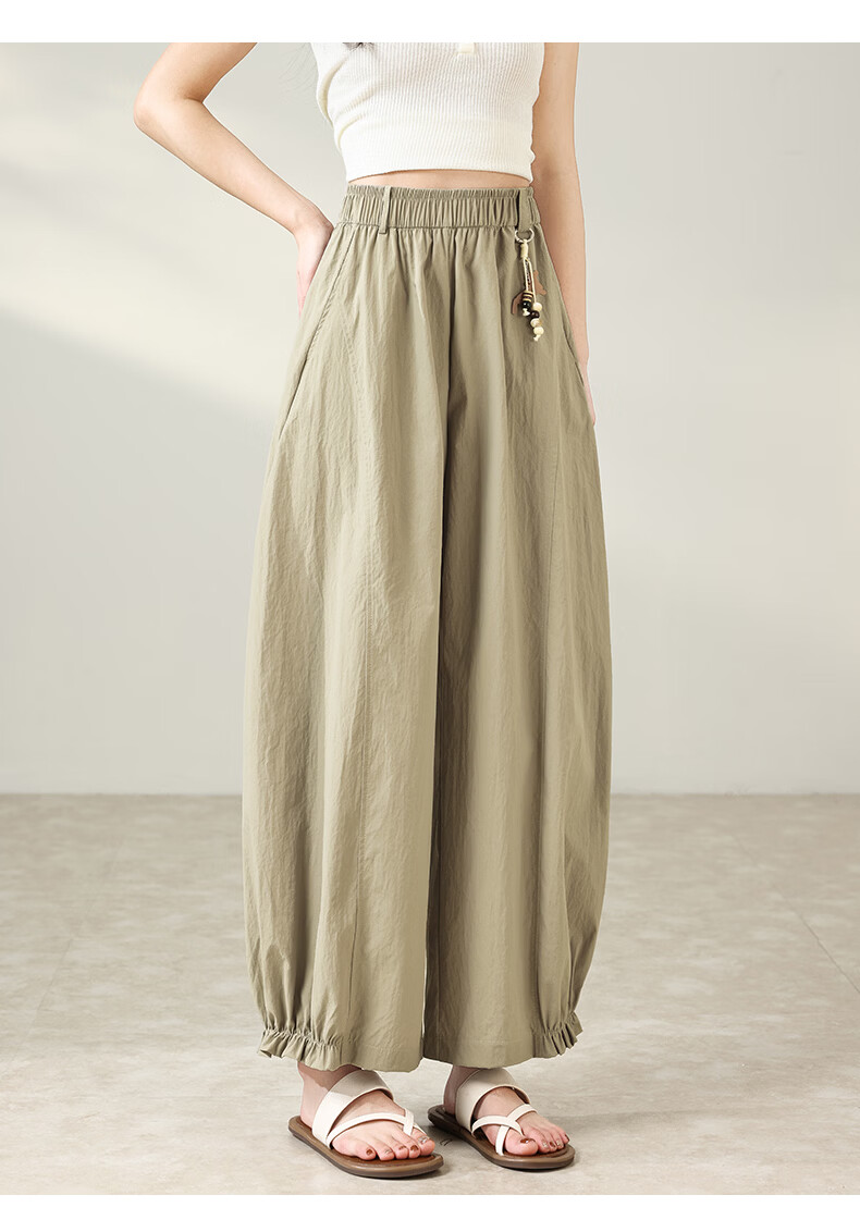 Xueqiman New Style Flower Bud Wide-Leg Pants Women Summer Thin Slim Ruffle Hem Small Size Nine-Point Casual Harem Pants 21