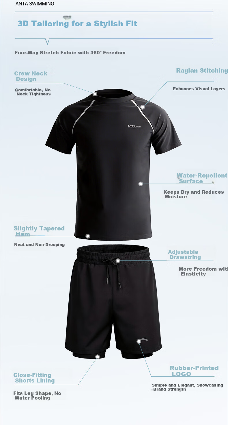 ANTA Men's Swimwear Set, Quick-Drying Anti-Embarrassment Swim Trunks for Water And Land Use, Loose-Fitting Swimming Trunks, Hot Spring Swimming Gear, Black M 3