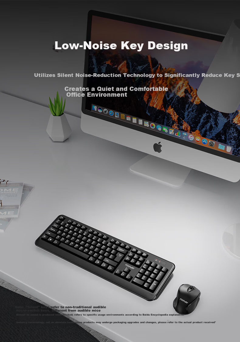 Founder W6202 Classic Black Ultra-thin Waterdrop Keycaps Wireless Keyboard and Mouse Set Lightweight Silent Office Business Keyboard and Mouse for Laptop and Desktop 3