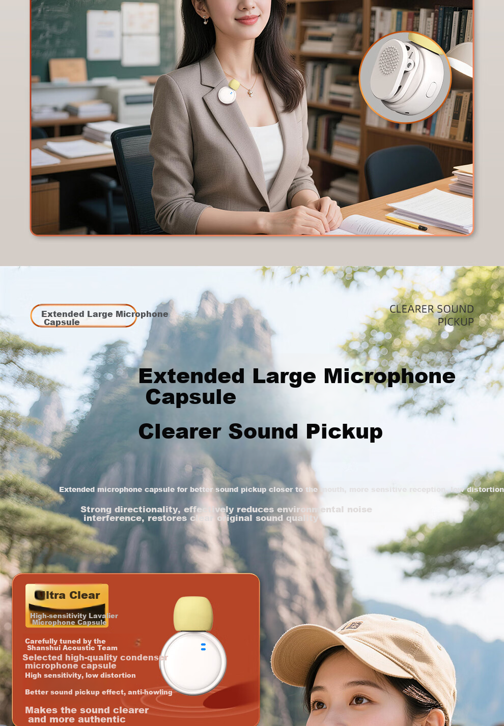 SANSUI Little Bee Amplifier Teacher Wireless Lapel Bluetooth Speaker Anti-Howling Microphone TF Card USB Speaker Tour Guide Outdoor Portable MV10 4