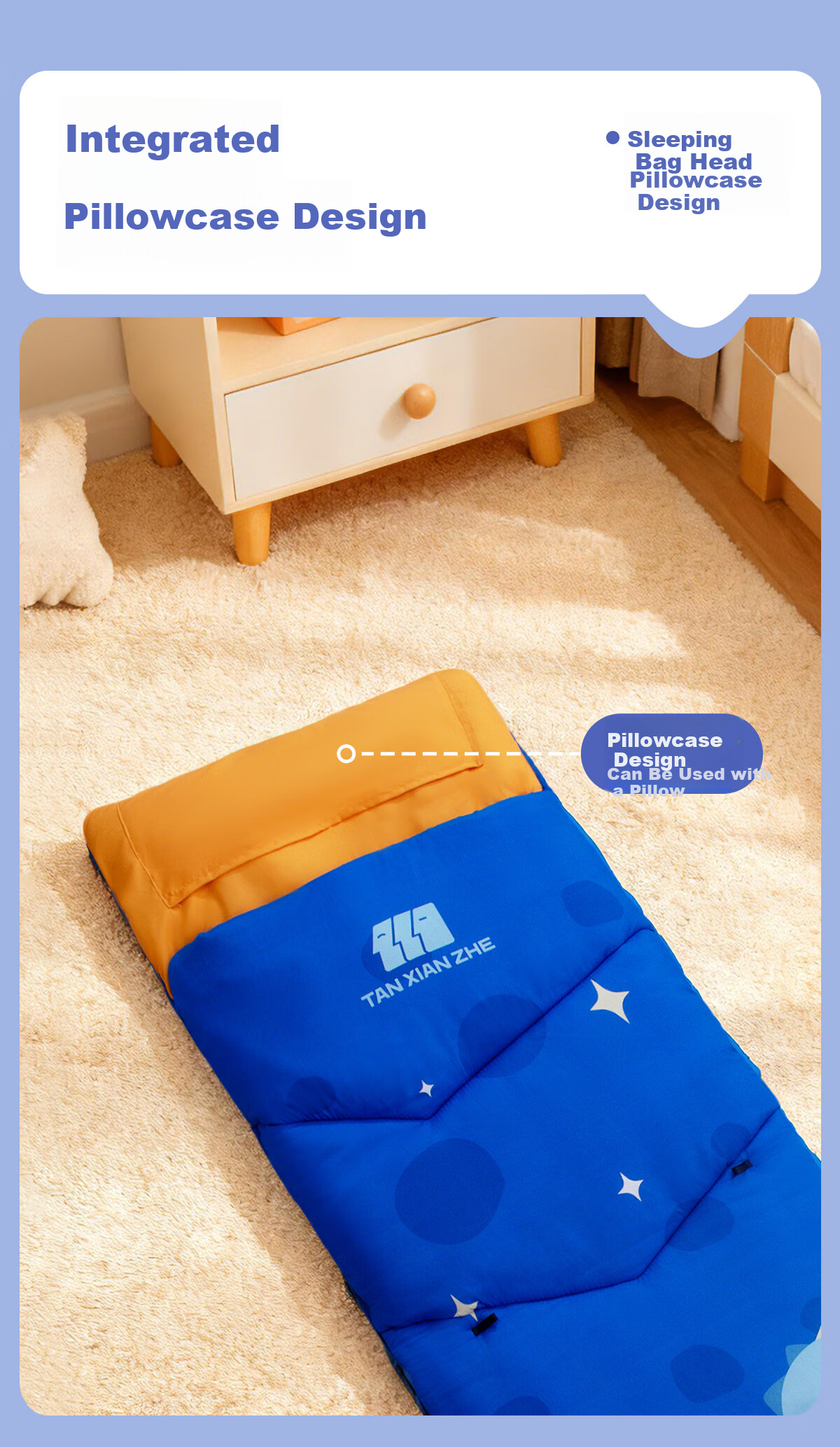 TAN XIAN ZHE Kids Sleeping Bag Outdoor Portable Lightweight Warm Cotton Sleeping Bag Four Seasons Universal Single Nap 10