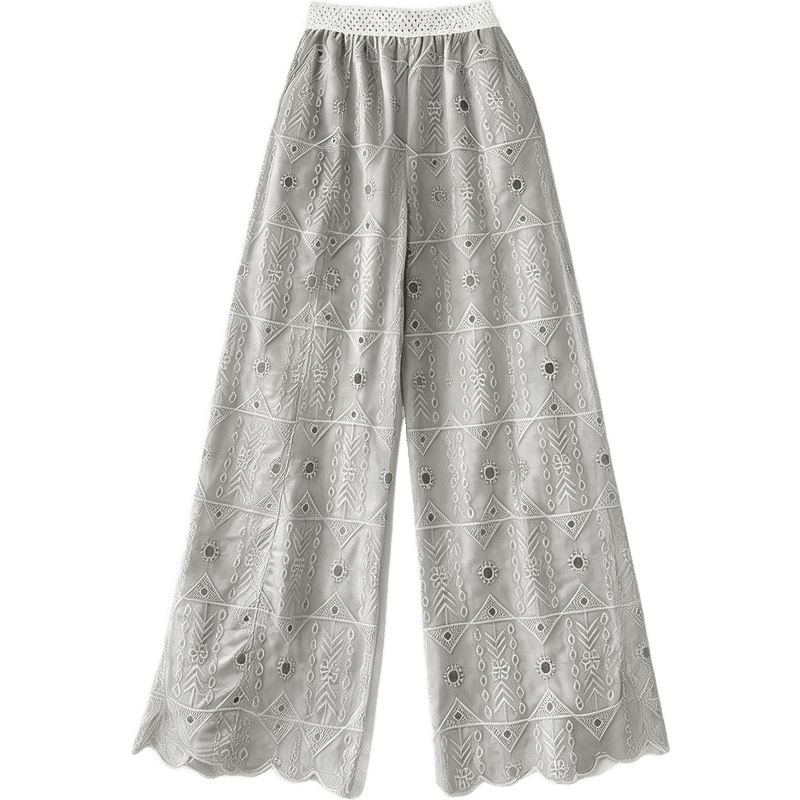 Demana Urban Light Vintage Embroidered Mesh Elastic Waist High-Waist Straight-Leg Slimming Casual Pants for Women