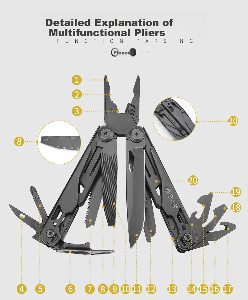 WeiZhiWei KaiTuo Silver Outdoor Home Multifunctional Folding Knife Emergency Rescue Pliers Portable Swiss Army Knife 4