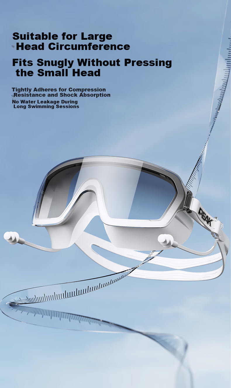 Peak Large Frame Swimming Goggles Adult Unisex HD Waterproof Anti-Fog Integrated Professional Diving Swimming Glasses Gradient Green 3