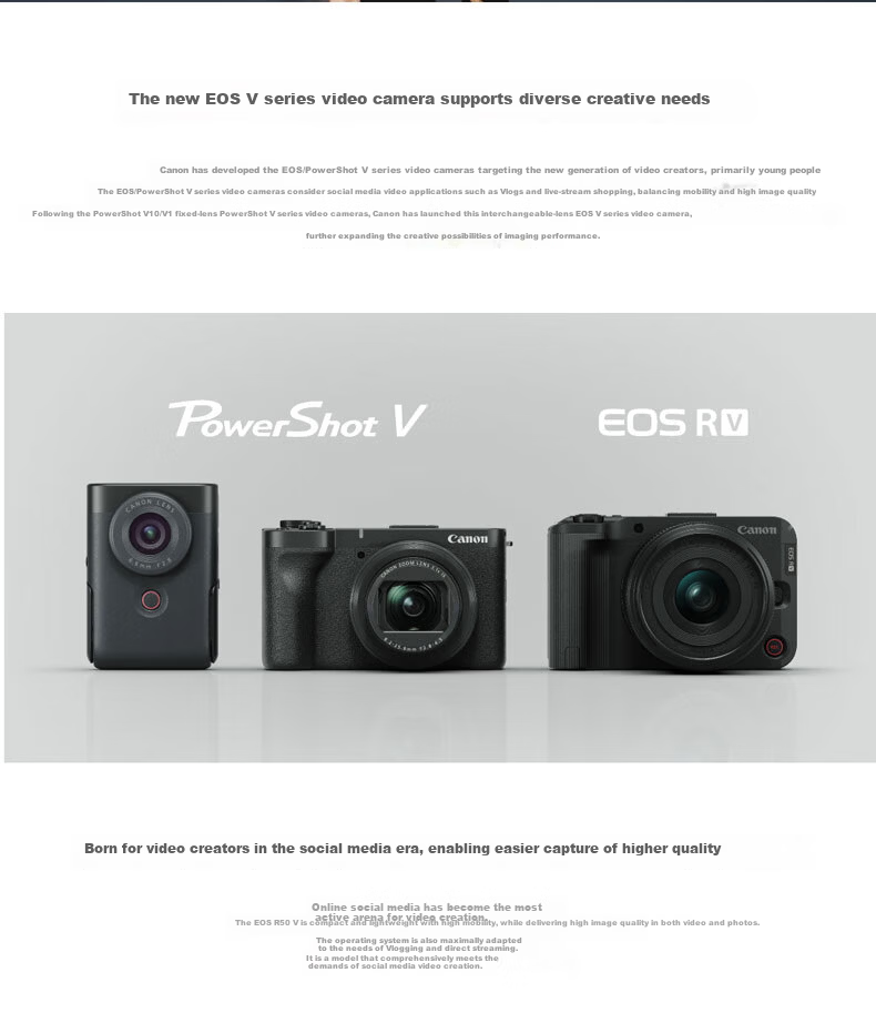 Canon R50V Mirrorless Video Camera 4K Ultra HD Live Streaming High-Quality Video Camera Student Home Travel Vlog Lightweight Kit 3
