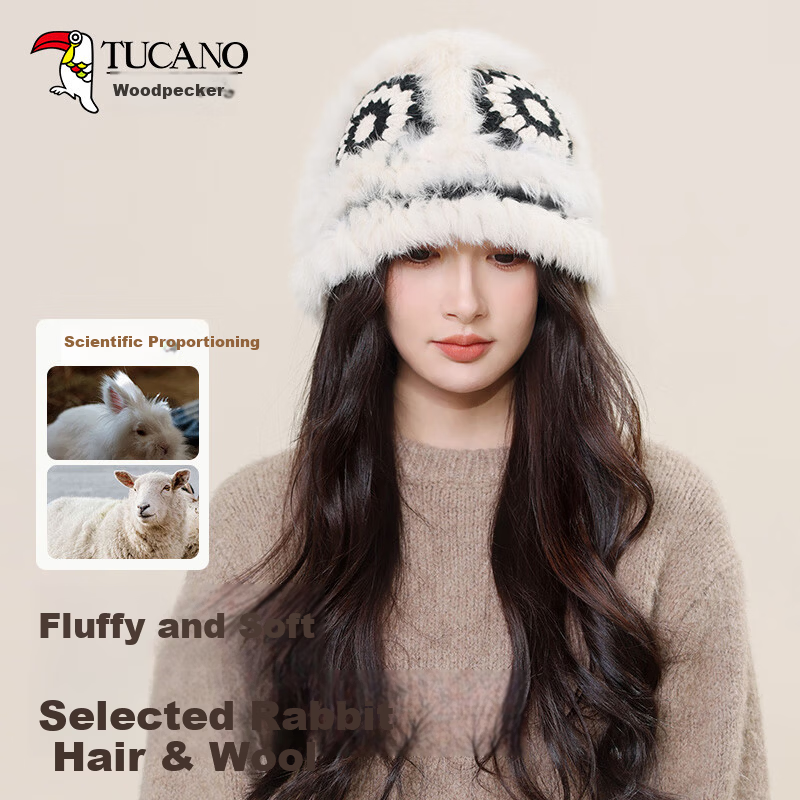 TUCANO Fashion Versatile Wool Hat for Women with Wool and Rabbit Fur, National Trend Awakening Lion Fisherman Hat, Elegant Bucket Hat, Face-Covering Basin Hat