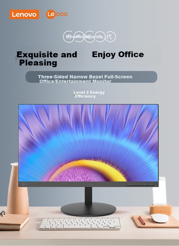 Lecoo Lenovo Laikuo Monitor 24.5-inch 75Hz Low Blue Light Flicker-Free HDMI+VGA Ports Wall-Mountable Computer Office Display B2561E-2 1