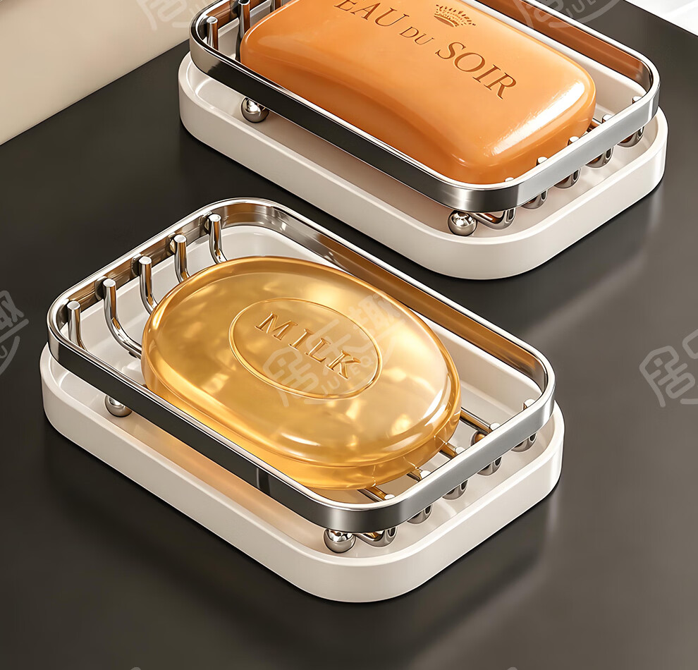 Julequ Stainless Steel Kitchen Storage Rack Soap Holder Laundry Soap Tray Bathroom Countertop Draining Rack Hollow Soap Box 3
