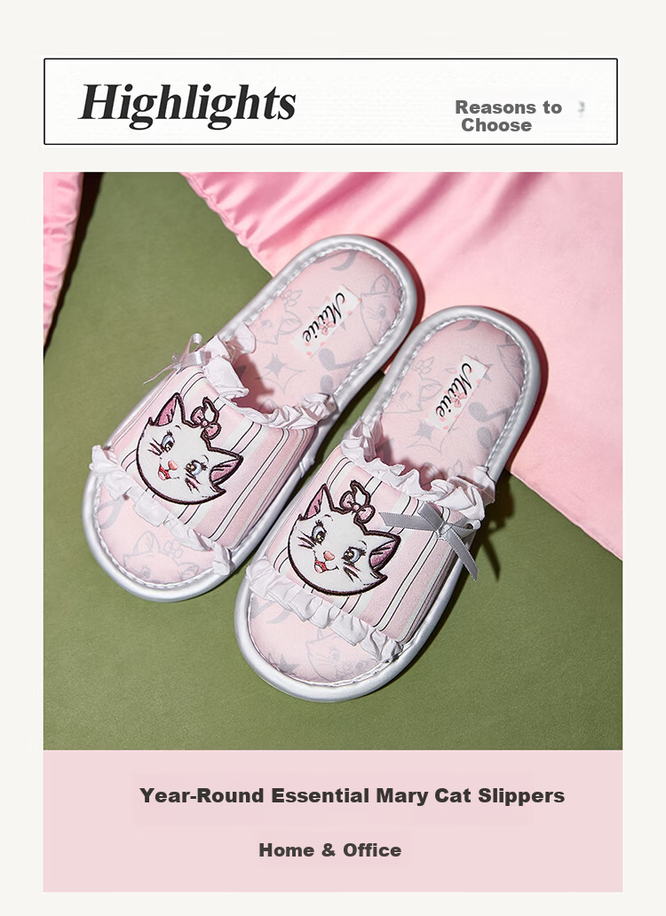 Gukoo Women's Four-Season Mary Cat Collaboration Cute Flat Home Slippers Ballet Pink Size 36-37 2