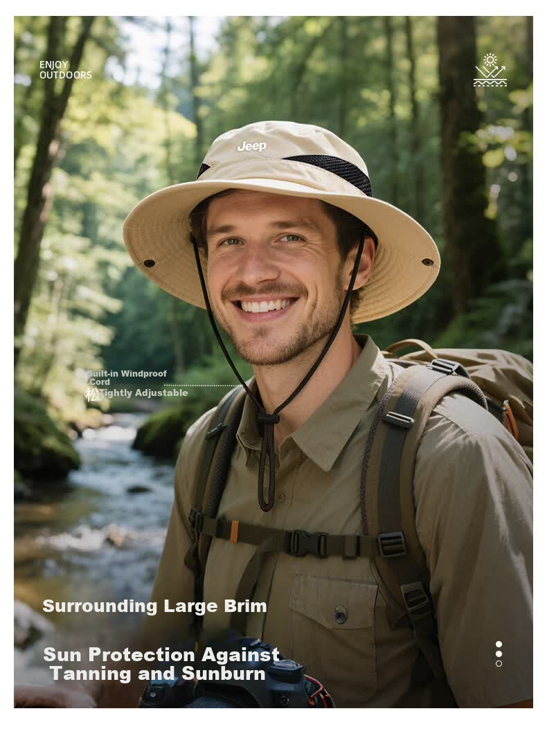 JEEP Men's Summer Sun Protection UV Shield Outdoor Hiking Fishing Sun Hat Fisherman Cap 9