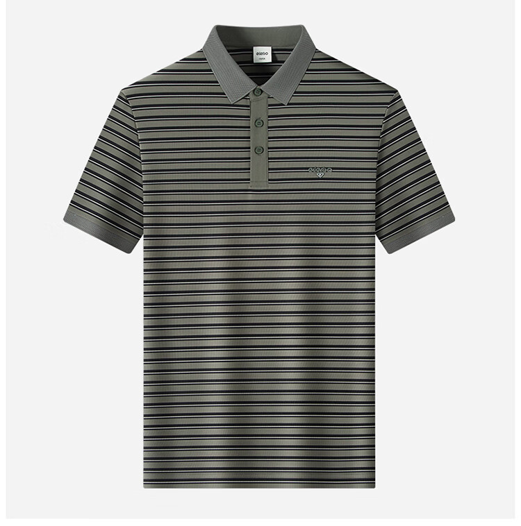 Edenbo Men's Short Sleeve Striped High Elastic Comfortable Polo Shirt Military Green 170/88A (L) 11