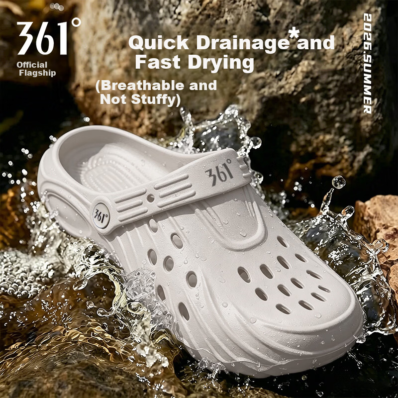 361° Men's Thick-Soled Hollow-Out Sandals 2026 New Summer Wearable Beach Shoes Non-Slip Shock Absorbing Casual Slippers