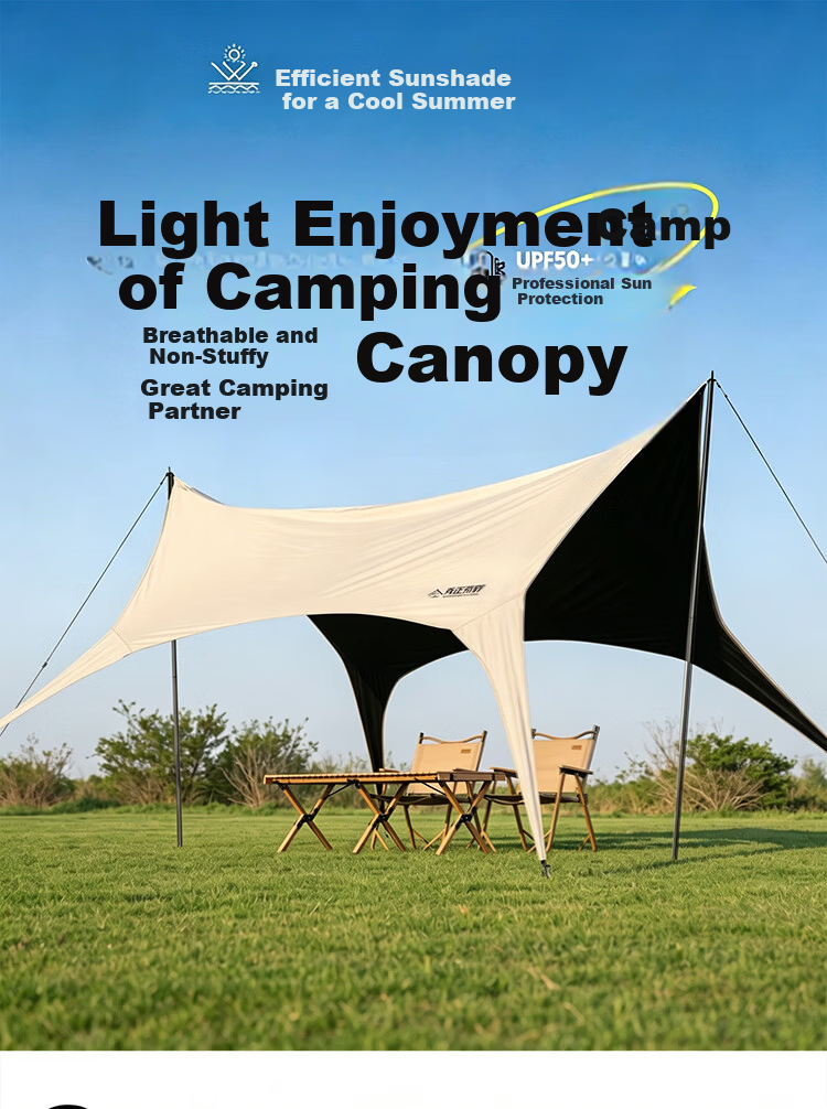 Buzhihuangye Camping Tent Canopy, Outdoor Camping Rain Shelter, Eaves, Rain Protection, Sun Protection, Portable Sunshade 1