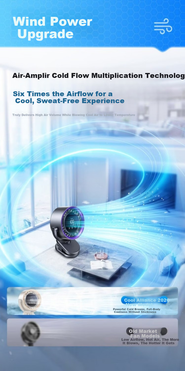 Kumeng Desktop Fan Cooling Small Portable Electric Fan Silent Digital Display Desktop Air Conditioner Circulation Fan Office Student Dormitory Long Battery Life USB Charging 15