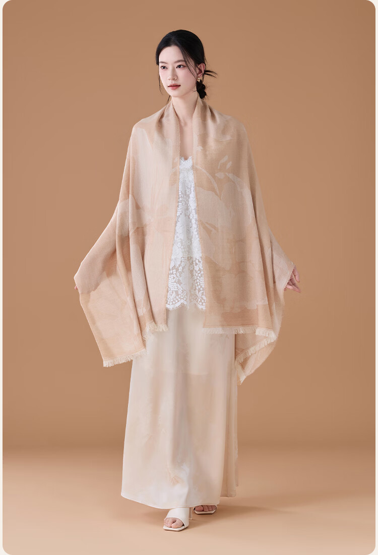 JIUMU 100% Merino Wool Lightweight Four-Season Shawl Women's Elegant Summer Air-Conditioned Room Warm Scarf 13