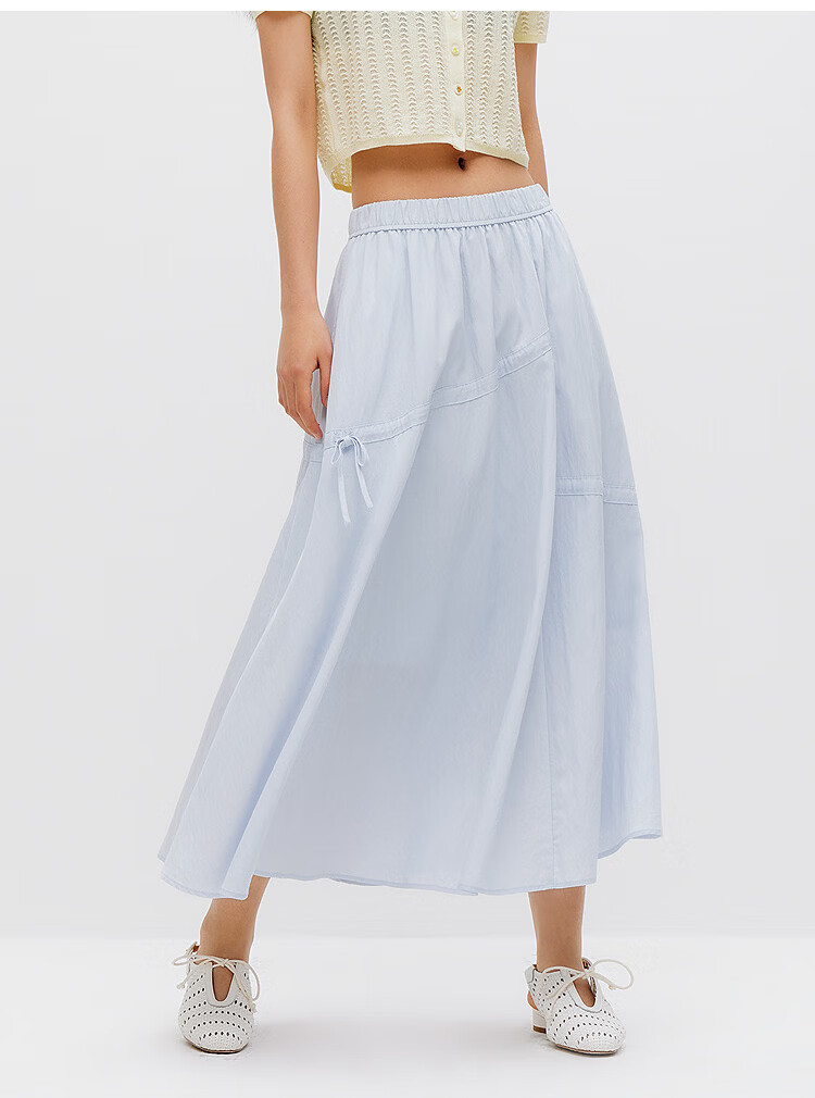 Semir Mall Same Style | Women's Summer 2026 Elegant Bowknot Long Skirt Pure White A-Line Skirt 101326120011 26