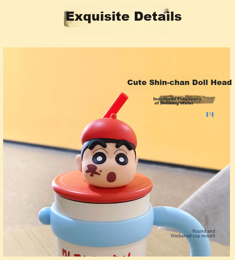 Crayon Shin-chan Jumbo Straw Insulated Tumbler Large Capacity Water Bottle High-Value Portable Ice Mug Birthday Gift for Women 5