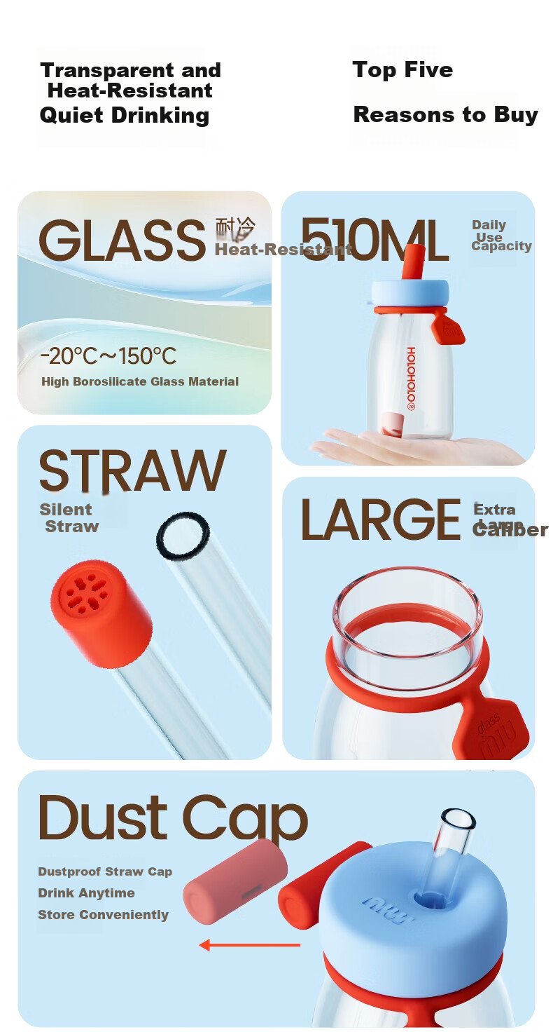 HOLOHOLO High Borosilicate Glass Tea Cup for Men and Women, High Aesthetic, Heat Resistant, Explosion-Proof, Drop-Resistant, Children's and Students' Gift for June 1st 3