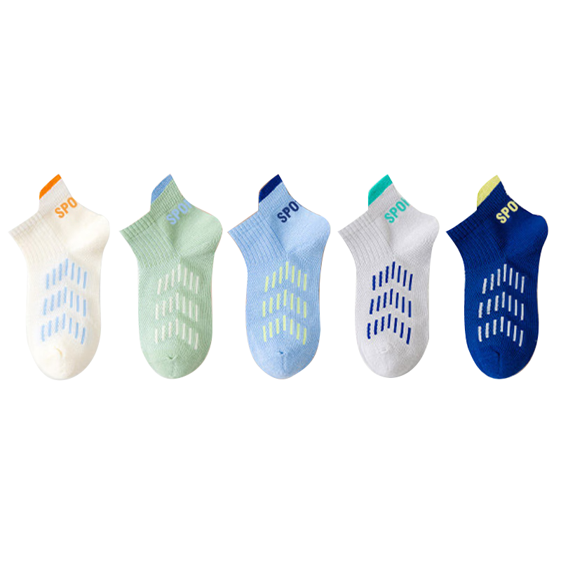 Langsha Boys Cotton Socks Summer Thin Anti-Odor Sweat-Absorbing Children's Short Socks Youth Mesh Sports Summer