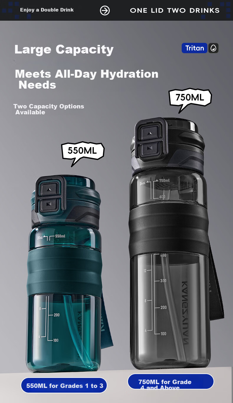 Cica Student Sports Water Bottle Large Capacity Tritan Plastic High Temperature Resistant Cup for Men 5