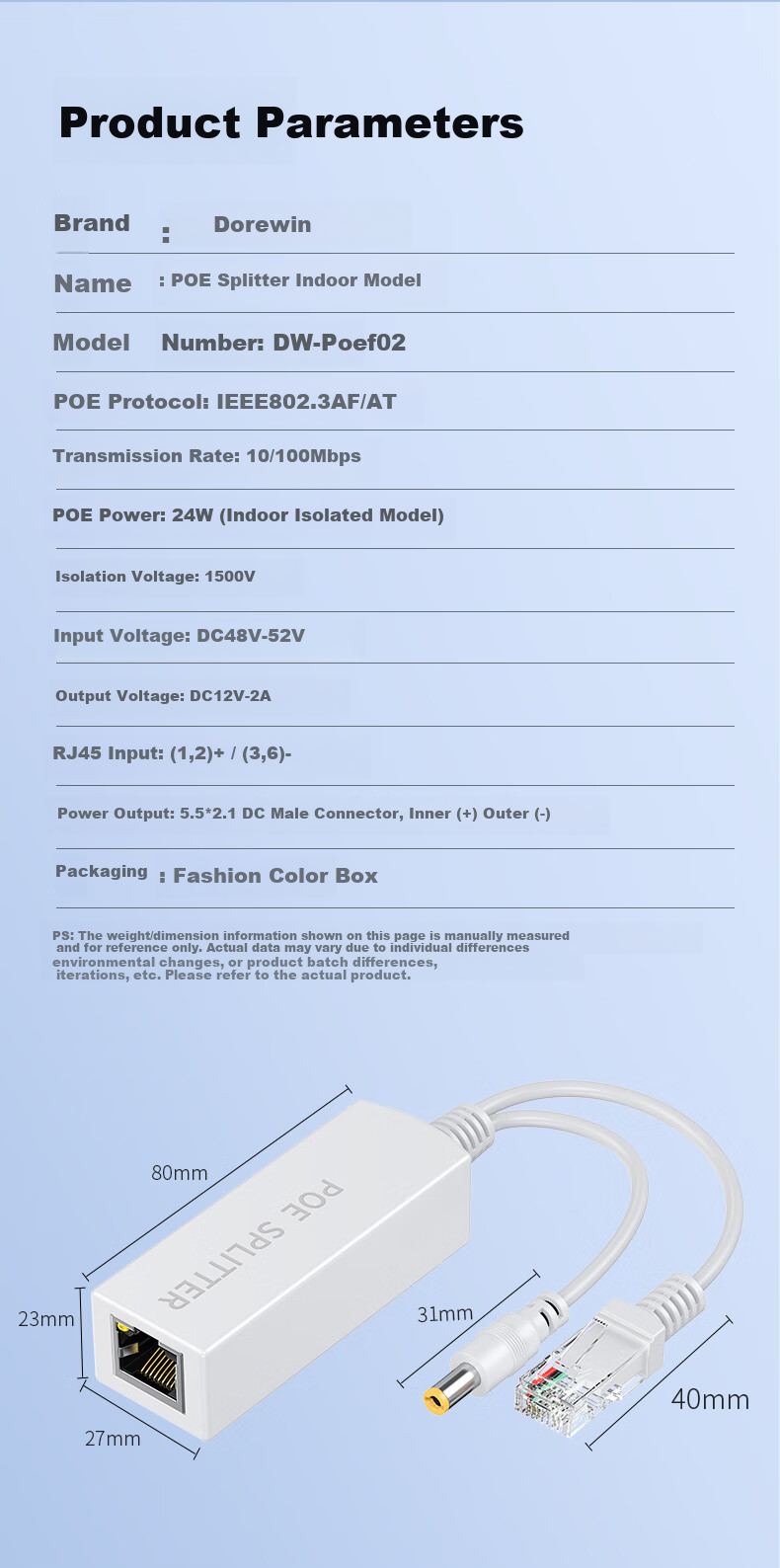 DOREWIN PoE Repeater Isolated National Standard Repeater Switch Camera Network Extender PoE One-to-Two 8