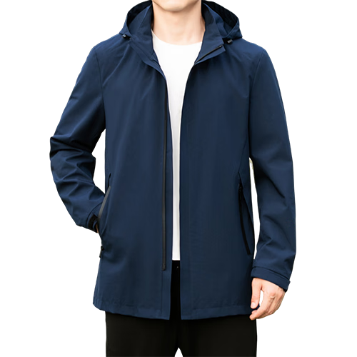 Caesar Men's Spring Hooded Zip-Up Jacket Windproof Thermal Casual Solid Color Coat