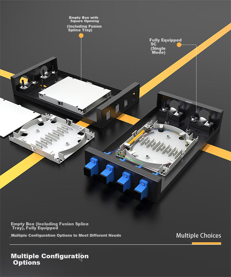 Dashengguang Fiber Optic Terminal Box Desktop 4-Port SC Square Port SC Single-Mode Full Configuration Telecom Grade Fiber Splice Box with Flange Pigtail Optical Terminal Box DSG-ZDH406 2