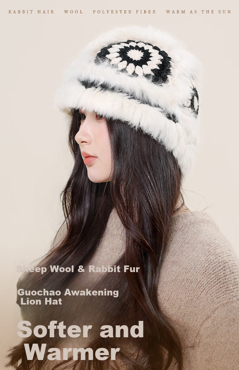TUCANO Fashion Versatile Wool Hat for Women with Wool and Rabbit Fur, National Trend Awakening Lion Fisherman Hat, Elegant Bucket Hat, Face-Covering Basin Hat 1