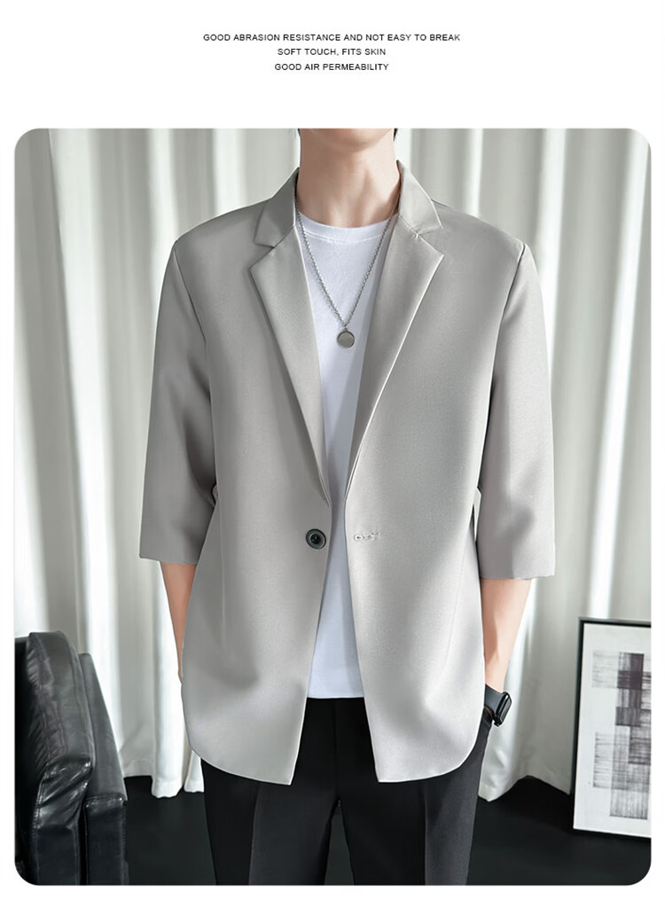 ROMON Men's Summer Breathable Suit Jacket Youth Loose Business Casual Trendy Short Sleeve Blazer Light Gray 3XL 9
