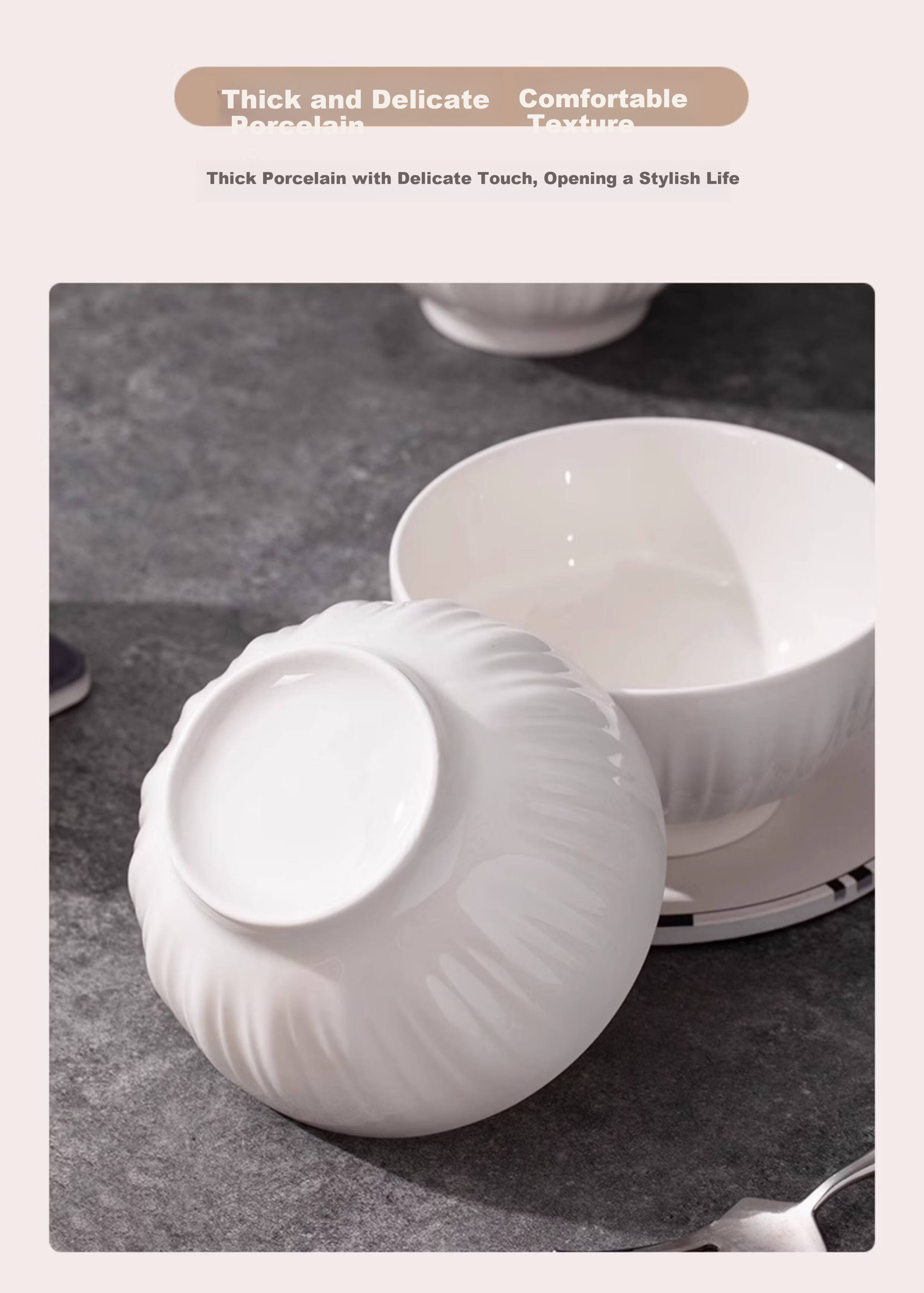 Jieyajie Ceramic Pure White Bowl Set 4.5 Inch Luxury Home Tableware 10-Piece Shengshi Pure White 9
