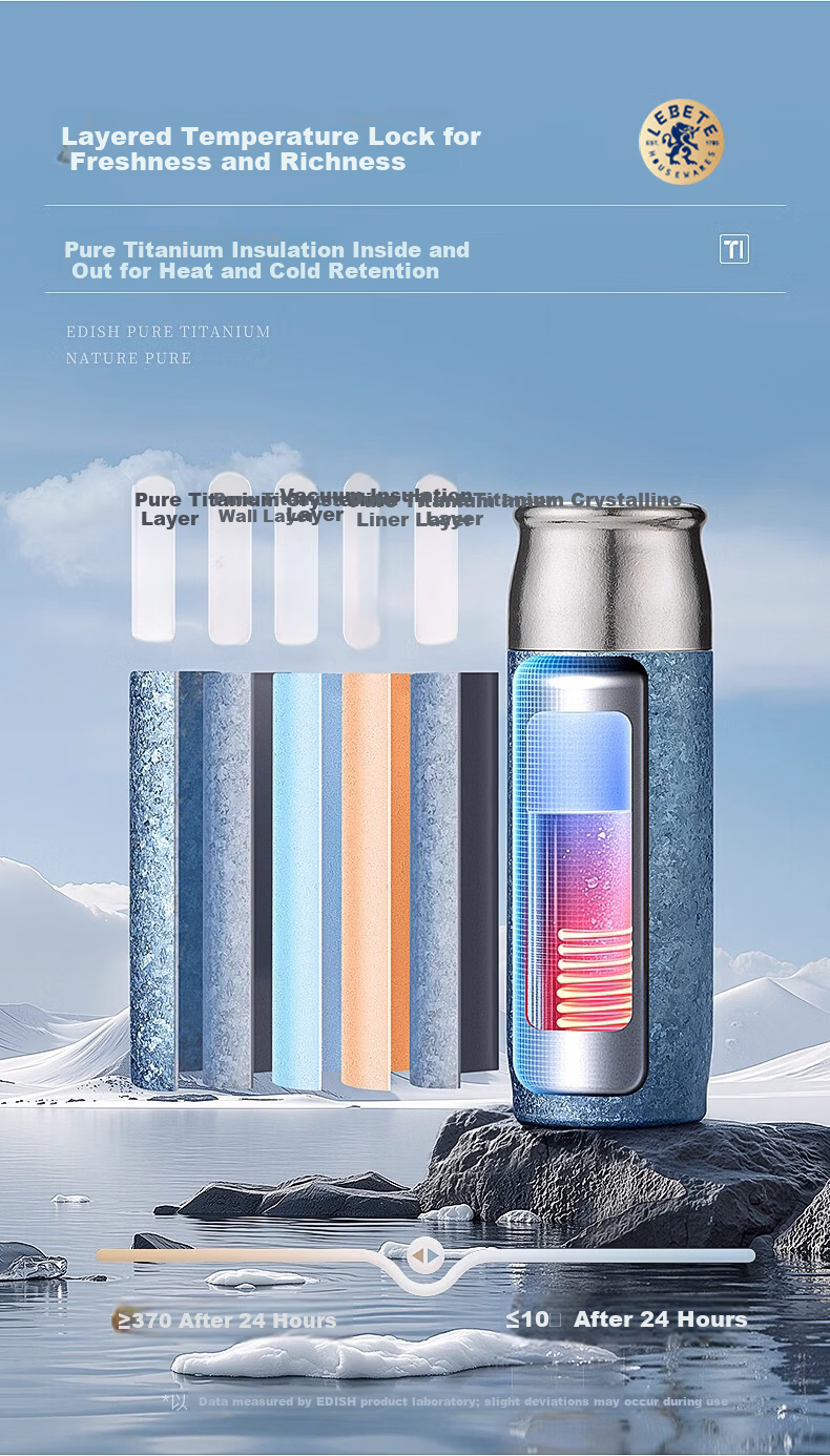 Lebete Pure Titanium Insulated Water Bottle for Men And Women, Stylish Portable Straw Coffee Cup Gift Box Set, Peach Pink 500ML 11