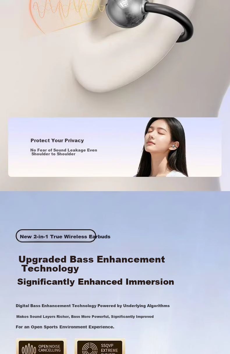 Zhiguozhe Four-Ear Bluetooth Earphones 2026 Latest Clip-On Short Stem Semi-In-Ear Wireless Long Battery Life Sports Running Cycling Comfortable Wear 14