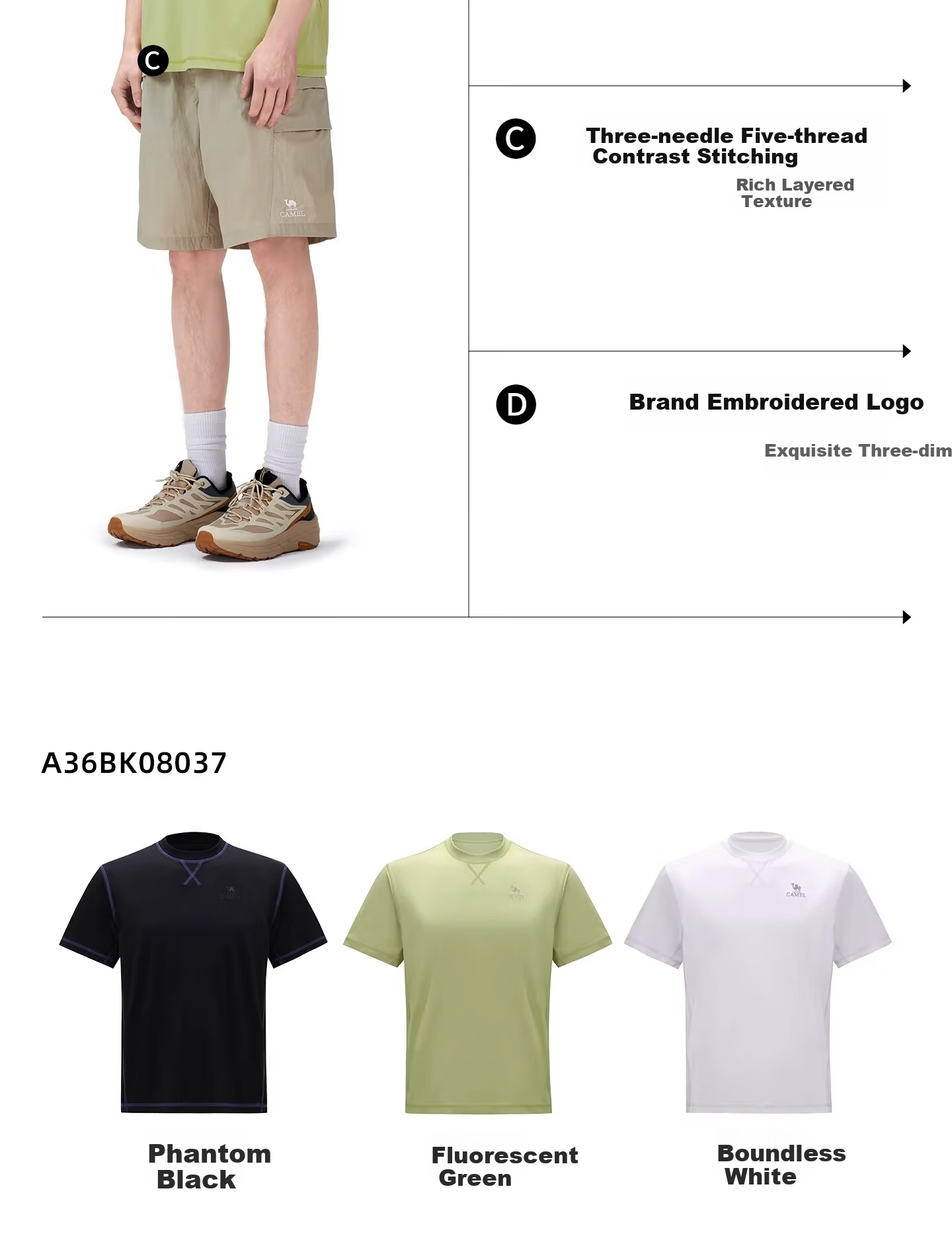 CAMEL Outdoor Quick-Dry T-Shirt Men Spring Summer 2026 Short Sleeve Breathable Cooling Stretch Hiking Top Women A36BK08037 11