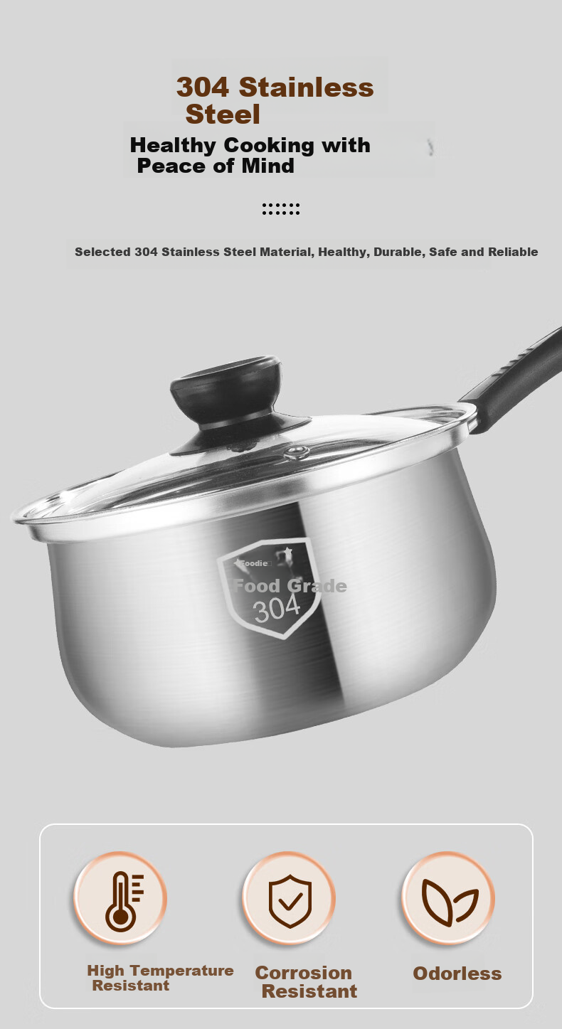 BSITN 304 Stainless Steel Non-Stick Milk Pot, 18cm Small Milk Pot, Baby Food Pot, Cooking Pot, Compatible with Gas And Induction Stoves, 1530 7