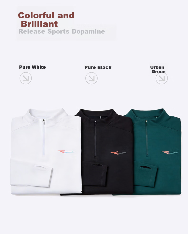ERKE Feihong Half-Zip Long T-Shirt, Summer Sports Knit Quick-Dry Long Sleeve T-Shirt, Casual Running Shirt, Fashionable Slim-Fit Top 2
