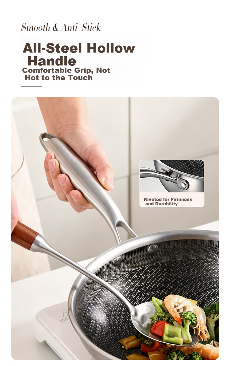 MAXCOOK 34cm 316L Stainless Steel Non-Stick Wok, Triple-Layer Steel, Compatible with Gas and Induction Cooktops, Model MCC4391 10