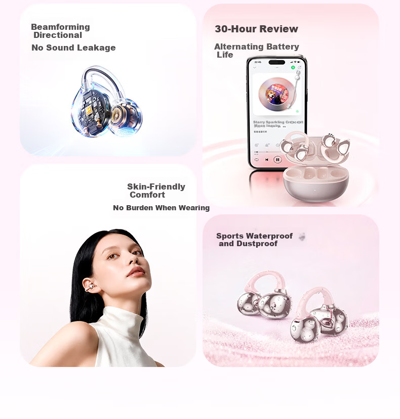 Zhiguozhe [2026 Latest Model - Berlin Sound] Bluetooth Clip-On Earphones Non-Bone Conduction Wireless Open-Ear Sports Running Long Battery Life Comfortable Wear 6