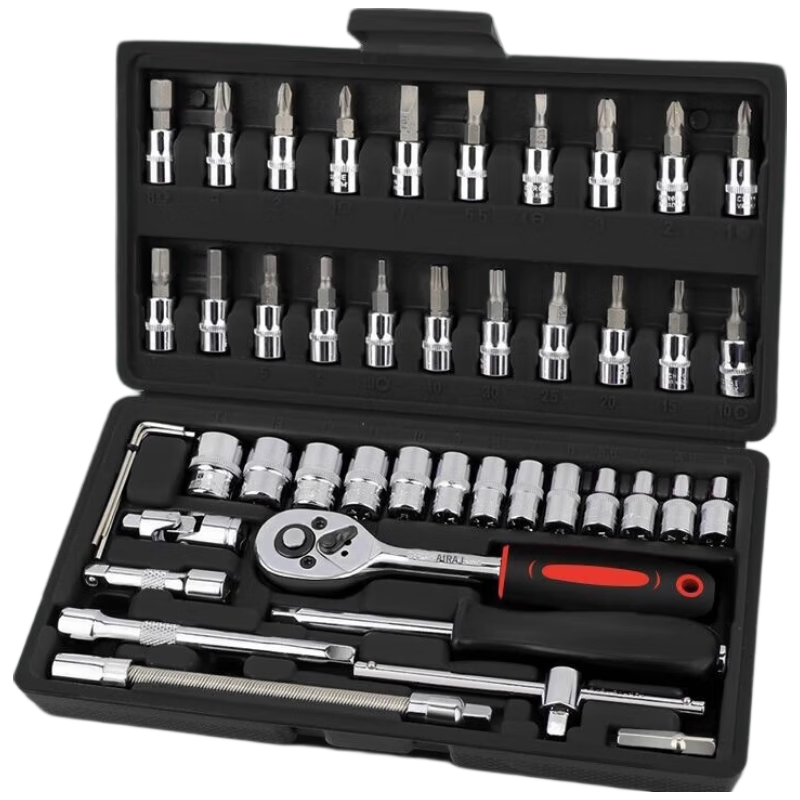 AriZe Auto Repair Tool Set Socket Wrench Ratchet Car Maintenance Combination Repair Toolbox Small Fly 46-Piece Set