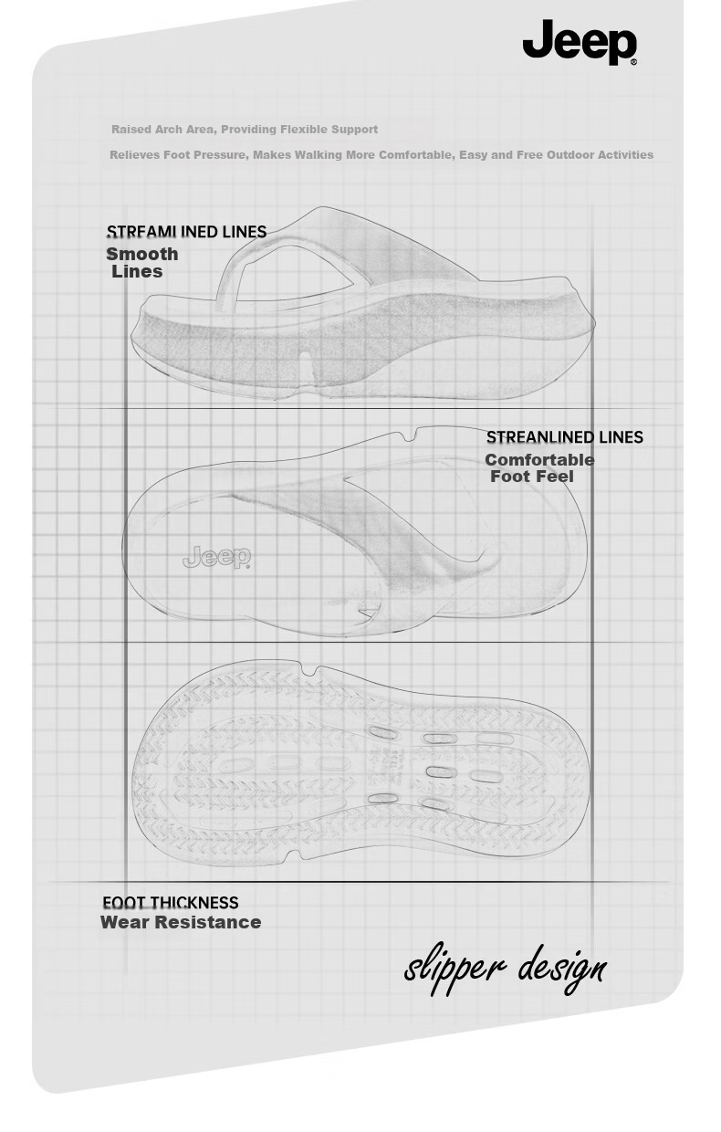 JEEP Women's New Herringbone Flip Flops Outdoor Casual Thick Sole Height Increasing 7cm Black Size 37-38 6