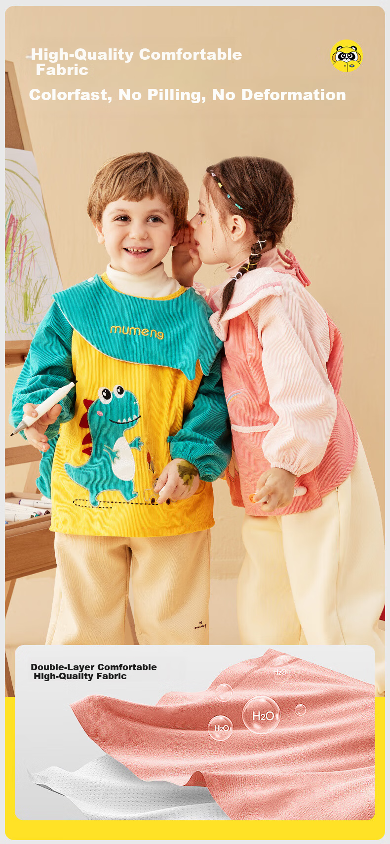 Mumeng Kids Apron Baby Feeding Bib Splash-proof Waterproof Anti-dirty Autumn Winter Reversible Unicorn Size M 11
