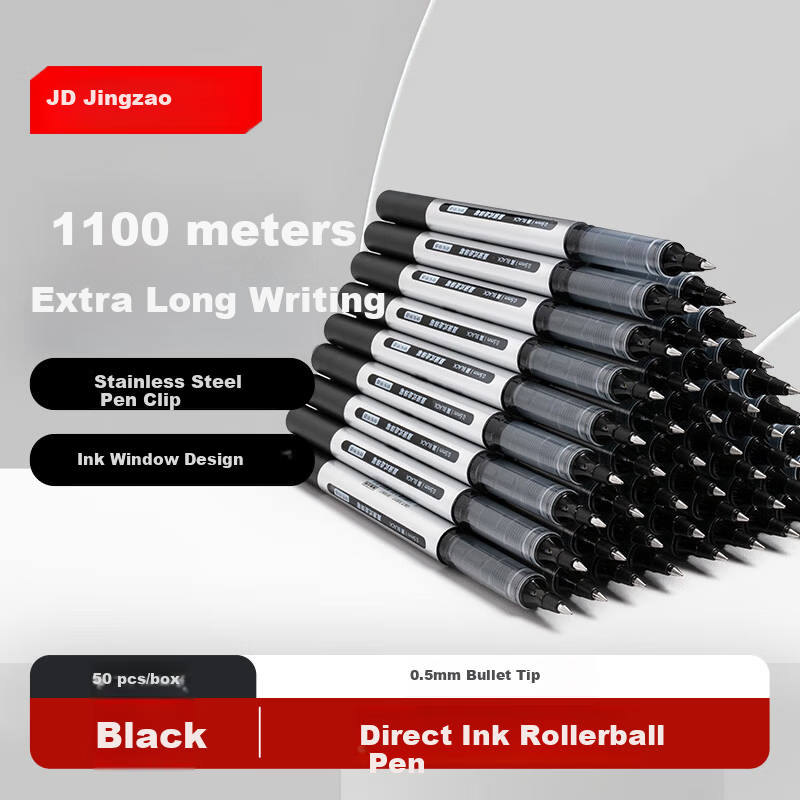 JD Jingdong Jingzao Direct Liquid Rollerball Pen Black 0.5mm 50pcs Signature Pen Water-based Quick-dry Office Student Exam Bullet Tip JD1061