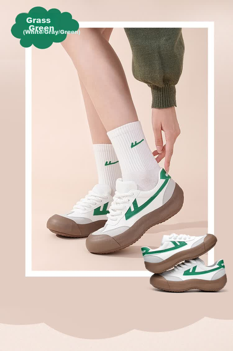 Warrior Official Women's Casual Shoes 2026 Summer New Breathable Thick-Soled Training Shoes White/Grey/Green Size 38 6