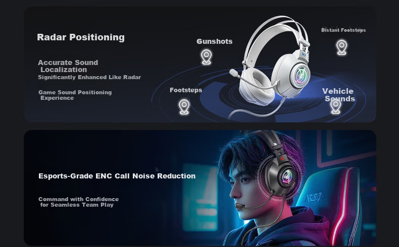 IKF G11 Gaming Headset Wired USB Headphones with Mic FPS Dedicated 7.1 Surround Sound RGB Delta Cyber Gray for Valorant PC 8