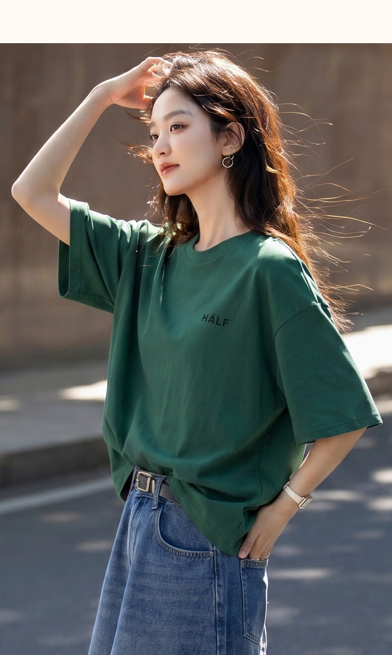 Demana [Comfort 180G Pure Cotton] Summer Simple Style Letter Print Loose Fit Women's 5-Sleeve T-Shirt 45