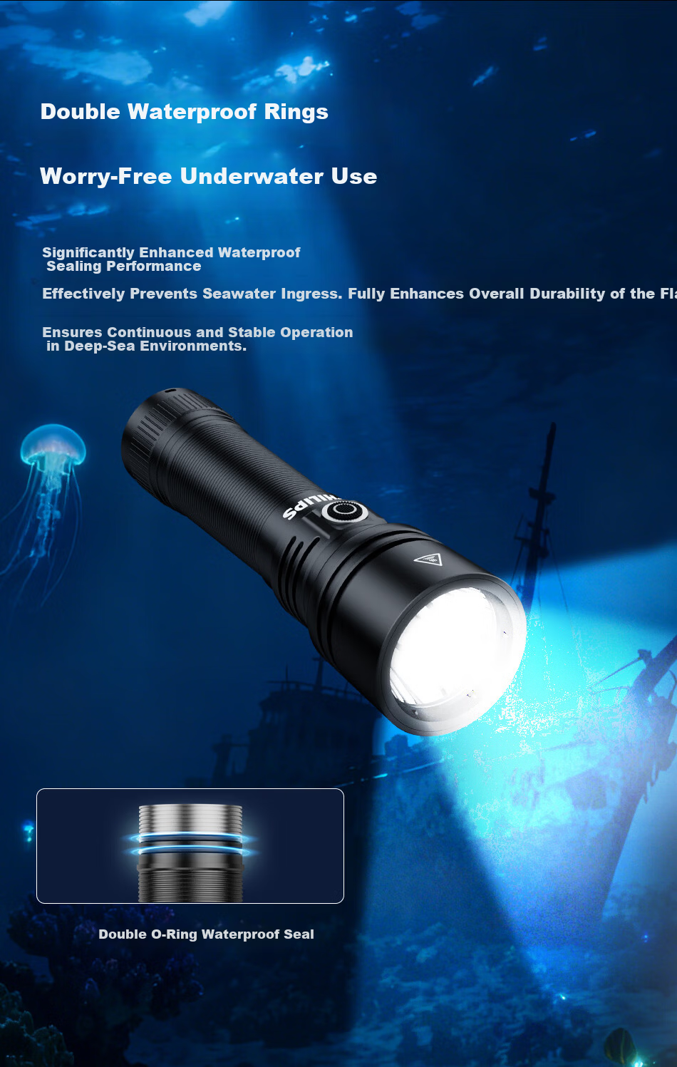 PHILIPS Flashlight High Brightness 200000 Lumens Long Battery Life Portable Military Outdoor Waterproof Rechargeable Durable Home Emergency 3251 8