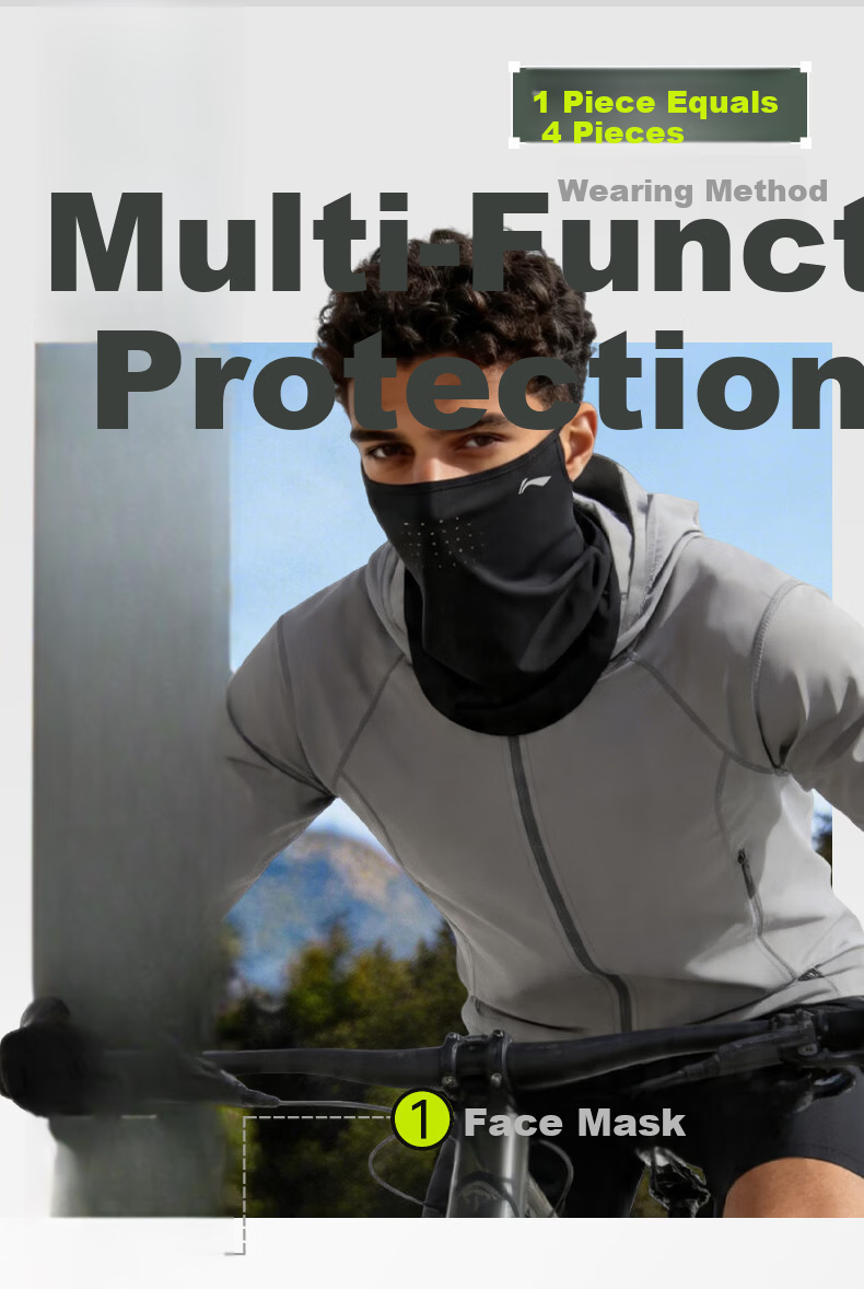 LI-NING Sun Protection Face Mask Ear-Hook Cycling Ice Silk Mosquito Repellent Mask Neck Gaiter Magic Scarf Windproof Dustproof Mountaineering Gear for Men and Women 9